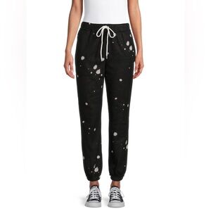 No Boundaries Juniors Cozy Polar Fleece Black White Splatter Jogger Pants L